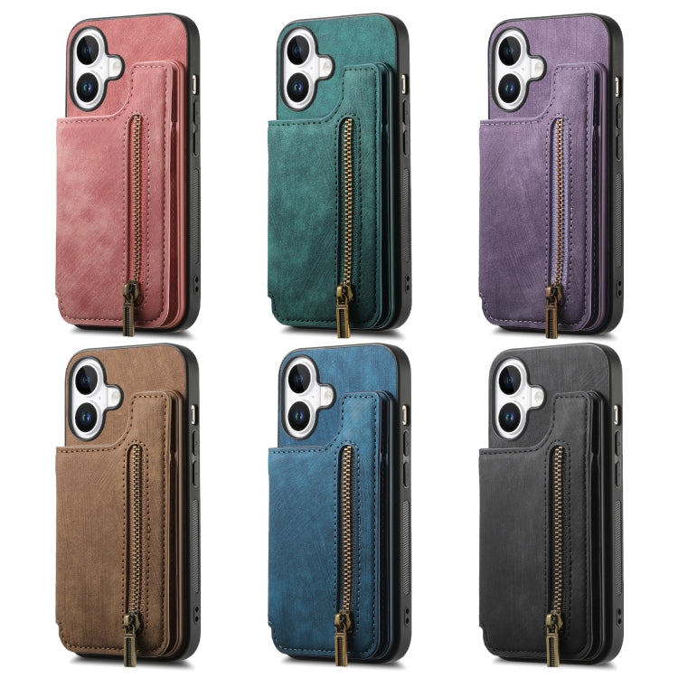 For iPhone 16e Retro Leather Zipper Wallet Back Phone Case(Green) - iPhone 16e Cases by PMC TechLife | Online Shopping South Africa | PMC TechLife | Buy Now Pay Later Mobicred