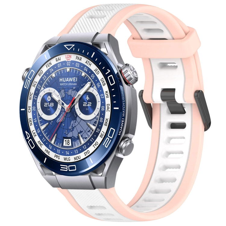 For Huawei Watch Ultimate 22mm Two Color Textured Silicone Watch Band(White+Pink) - Watch Bands by PMC Jewellery | Online Shopping South Africa | PMC Jewellery