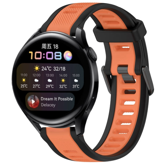 For Huawei Watch 3 22mm Two Color Textured Silicone Watch Band(Orange+Black) - Watch Bands by PMC Jewellery | Online Shopping South Africa | PMC Jewellery