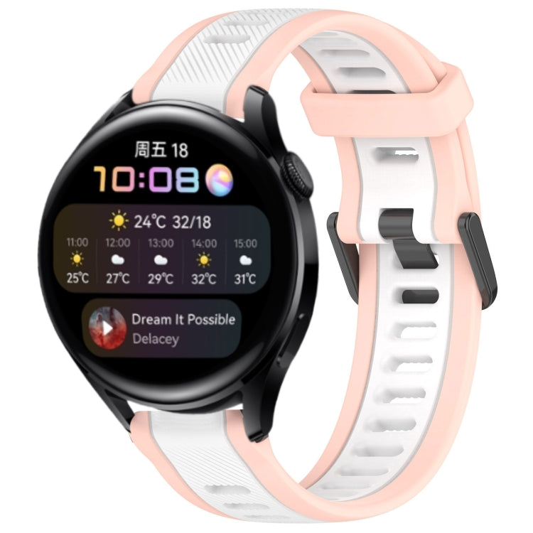 For Huawei Watch 3 22mm Two Color Textured Silicone Watch Band(White+Pink) - Watch Bands by PMC Jewellery | Online Shopping South Africa | PMC Jewellery