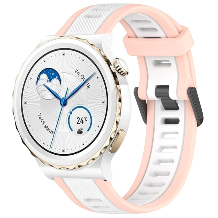 For Huawei Watch GT3 Pro 43mm 20mm Two Color Textured Silicone Watch Band(White+Pink) - Watch Bands by PMC Jewellery | Online Shopping South Africa | PMC Jewellery