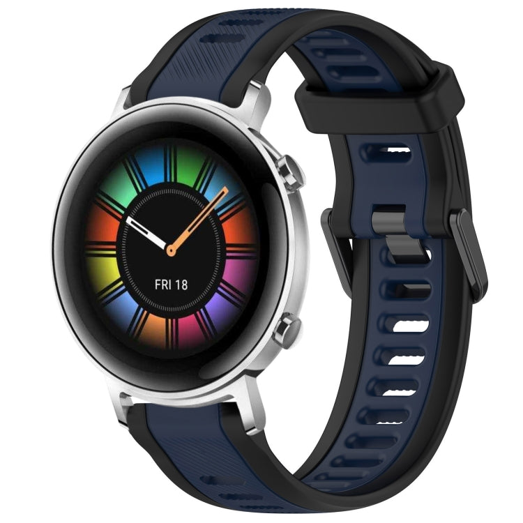 For Huawei Watch GT2 42mm 20mm Two Color Textured Silicone Watch Band(Midnight Blue+Black) - Watch Bands by PMC Jewellery | Online Shopping South Africa | PMC Jewellery