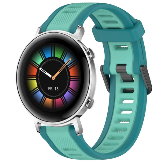 For Huawei Watch GT2 42mm 20mm Two Color Textured Silicone Watch Band(Teal) - Watch Bands by PMC Jewellery | Online Shopping South Africa | PMC Jewellery