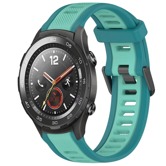 For Huawei Watch 2 20mm Two Color Textured Silicone Watch Band(Teal) - Watch Bands by PMC Jewellery | Online Shopping South Africa | PMC Jewellery