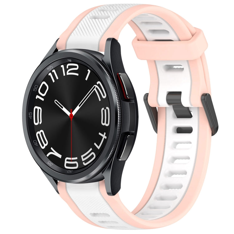 For Samsung Galaxy Watch 6 Classic 47mm 20mm Two Color Textured Silicone Watch Band(White+Pink) - Watch Bands by PMC Jewellery | Online Shopping South Africa | PMC Jewellery