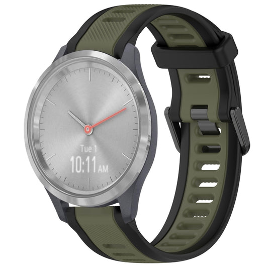 For Garmin Vivomove 3S 18mm Two Color Textured Silicone Watch Band(Green+Black) - Watch Bands by PMC Jewellery | Online Shopping South Africa | PMC Jewellery