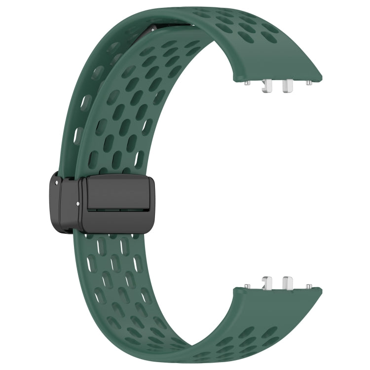 For Samsung Galaxy Fit 3 Hole Style Magnetic Folding Buckle Silicone Watch Band(Dark Green) - Watch Bands by PMC Jewellery | Online Shopping South Africa | PMC Jewellery