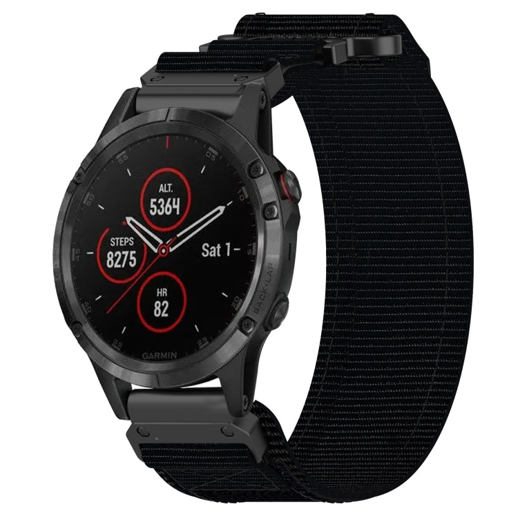 For Garmin Fenix 5 22mm Nylon Hook And Loop Fastener Watch Band(Black) - Watch Bands by PMC Jewellery | Online Shopping South Africa | PMC Jewellery