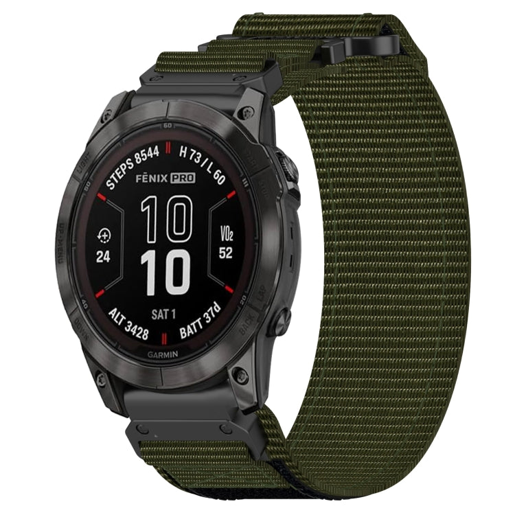 For Garmin Fenix 7X Pro 51mm 26mm Nylon Hook And Loop Fastener Watch Band(Army Green) - Watch Bands by PMC Jewellery | Online Shopping South Africa | PMC Jewellery