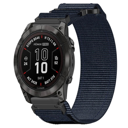 For Garmin Fenix 7X Pro 51mm 26mm Nylon Hook And Loop Fastener Watch Band(Blue) - Watch Bands by PMC Jewellery | Online Shopping South Africa | PMC Jewellery