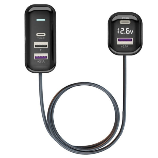 YQ6 PD 30W Fast Charging 2 x Type-C + 3 x USB Car Charger with 1.5m Extension Cable - Car Charger by PMC Jewellery | Online Shopping South Africa | PMC Jewellery | Buy Now Pay Later Mobicred