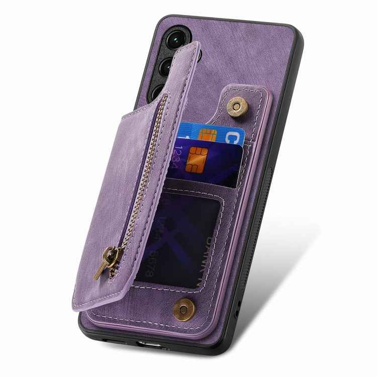 For Samsung Galaxy S25+ 5G Retro Leather Zipper Wallet Back Phone Case(Purple) - Galaxy S25+ 5G Cases by PMC Jewellery | Online Shopping South Africa | PMC Jewellery | Buy Now Pay Later Mobicred