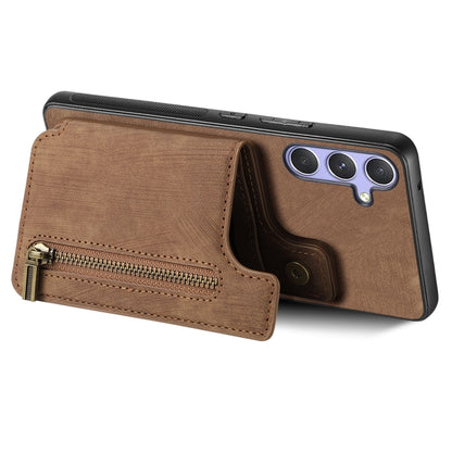 For Samsung Galaxy S25+ 5G Retro Leather Zipper Wallet Back Phone Case(Brown) - Galaxy S25+ 5G Cases by PMC Jewellery | Online Shopping South Africa | PMC Jewellery | Buy Now Pay Later Mobicred