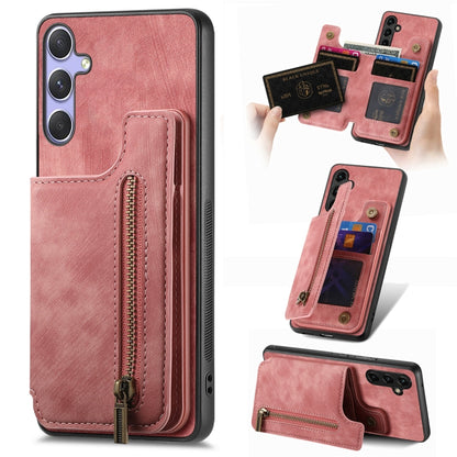 For Samsung Galaxy S25 Ultra 5G Retro Leather Zipper Wallet Back Phone Case(Pink) - Galaxy S25 Ultra 5G Cases by PMC Jewellery | Online Shopping South Africa | PMC Jewellery | Buy Now Pay Later Mobicred