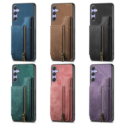 For Samsung Galaxy S25 5G Retro Leather Zipper Wallet Back Phone Case(Blue) - Galaxy S25 5G Cases by PMC Jewellery | Online Shopping South Africa | PMC Jewellery | Buy Now Pay Later Mobicred