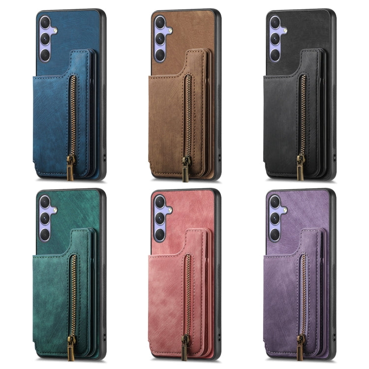 For Samsung Galaxy S25 5G Retro Leather Zipper Wallet Back Phone Case(Purple) - Galaxy S25 5G Cases by PMC Jewellery | Online Shopping South Africa | PMC Jewellery | Buy Now Pay Later Mobicred