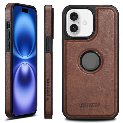 For iPhone 16 Plus Suteni G1 Magsafe Leather Back Phone Case(Brown) - iPhone 16 Plus Cases by Suteni | Online Shopping South Africa | PMC Jewellery | Buy Now Pay Later Mobicred