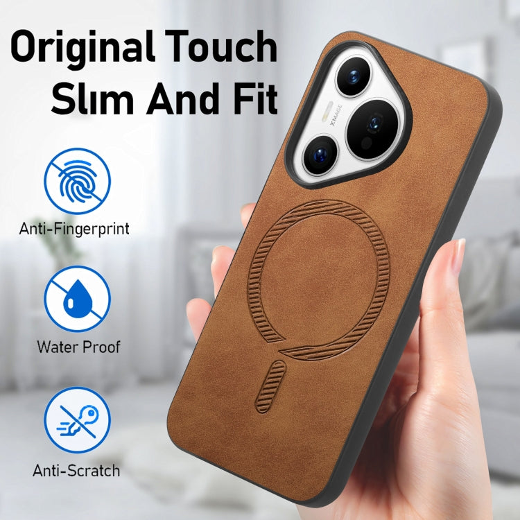 For Huawei Pura 70 Ultra Solid Color Retro Magsafe PU Back Cover Phone Case(Brown) - Huawei Cases by PMC Jewellery | Online Shopping South Africa | PMC Jewellery | Buy Now Pay Later Mobicred