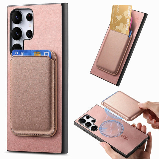 For Samsung Galaxy S25 Ultra 5G Retro Magsafe Card Bag PU Back Cover Phone Case(Pink) - Galaxy S25 Ultra 5G Cases by PMC Jewellery | Online Shopping South Africa | PMC Jewellery | Buy Now Pay Later Mobicred