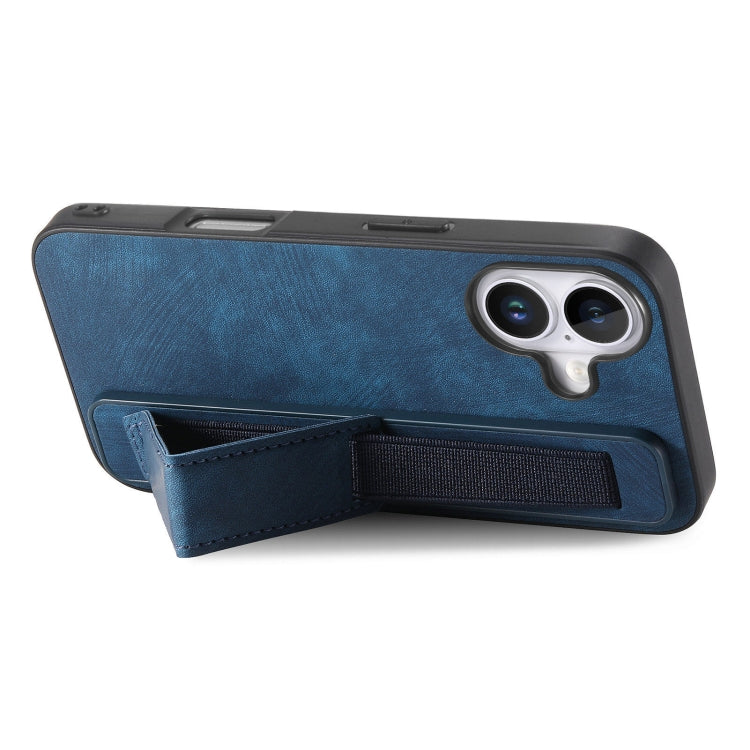 For iPhone 16 Retro Wristband Holder Leather Back Phone Case(Blue) - iPhone 16 Cases by PMC Jewellery | Online Shopping South Africa | PMC Jewellery | Buy Now Pay Later Mobicred