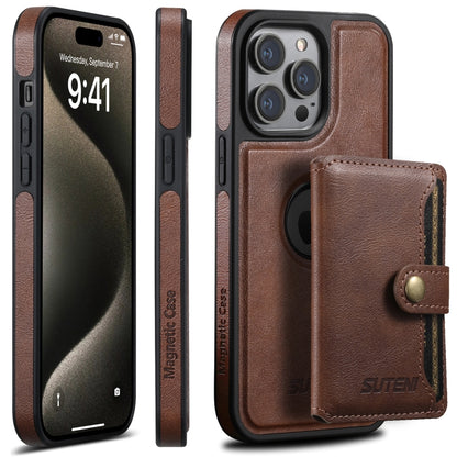 For iPhone 15 Pro Max Suteni M1 Oil Wax MagSafe Detachable Horizontal Card Bag Phone Case(Brown) - iPhone 15 Pro Max Cases by Suteni | Online Shopping South Africa | PMC Jewellery | Buy Now Pay Later Mobicred