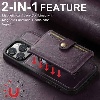 For iPhone 16 Suteni M1 Oil Wax MagSafe Detachable Horizontal Card Bag Phone Case(Purple) - iPhone 16 Cases by Suteni | Online Shopping South Africa | PMC Jewellery | Buy Now Pay Later Mobicred