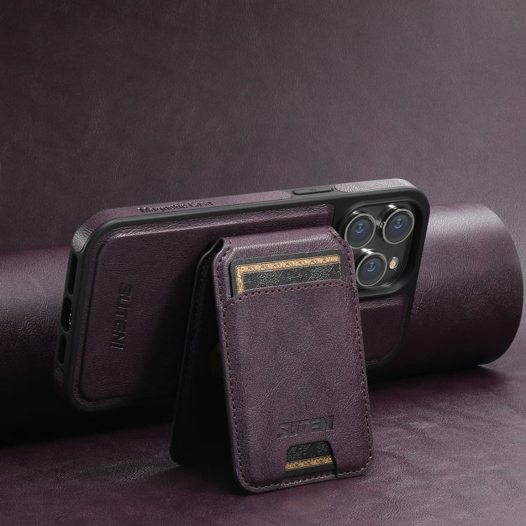 For iPhone 15 Pro Max Suteni M2 Oil Wax MagSafe Horizontal Card Bag Phone Case(Purple) - iPhone 15 Pro Max Cases by Suteni | Online Shopping South Africa | PMC Jewellery | Buy Now Pay Later Mobicred