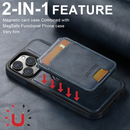 For iPhone 16 Pro Suteni M2 Oil Wax MagSafe Horizontal Card Bag Phone Case(Blue) - iPhone 16 Pro Cases by Suteni | Online Shopping South Africa | PMC Jewellery | Buy Now Pay Later Mobicred