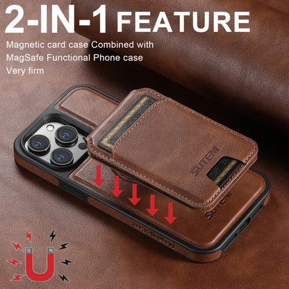 For iPhone 16 Pro Max Suteni M2 Oil Wax MagSafe Horizontal Card Bag Phone Case(Brown) - iPhone 16 Pro Max Cases by Suteni | Online Shopping South Africa | PMC Jewellery | Buy Now Pay Later Mobicred