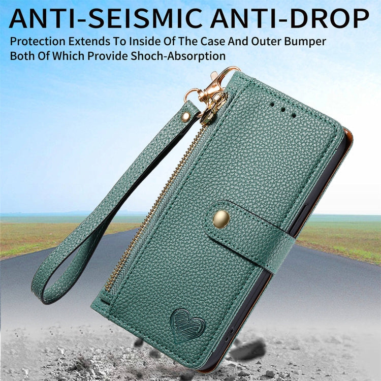 For Motorola Moto G Play 2024 Love Zipper Lanyard Leather Phone Case(Green) - Motorola Cases by PMC Jewellery | Online Shopping South Africa | PMC Jewellery | Buy Now Pay Later Mobicred