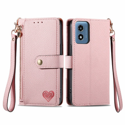 For Motorola Moto G Play 2024 Love Zipper Lanyard Leather Phone Case(Pink) - Motorola Cases by PMC Jewellery | Online Shopping South Africa | PMC Jewellery | Buy Now Pay Later Mobicred