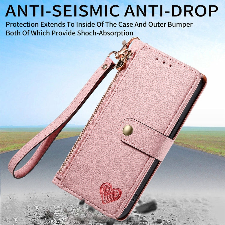 For Motorola Moto G Play 2024 Love Zipper Lanyard Leather Phone Case(Pink) - Motorola Cases by PMC Jewellery | Online Shopping South Africa | PMC Jewellery | Buy Now Pay Later Mobicred