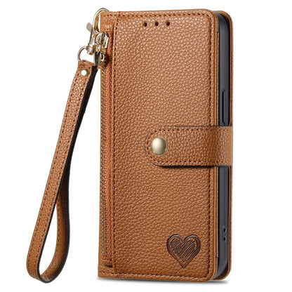 For Motorola Moto G Power 5G 2024 Love Zipper Lanyard Leather Phone Case(Brown) - Motorola Cases by PMC Jewellery | Online Shopping South Africa | PMC Jewellery | Buy Now Pay Later Mobicred