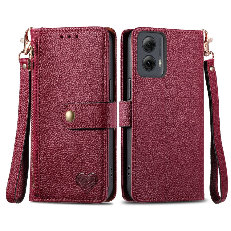 For Motorola Moto G Power 5G 2024 Love Zipper Lanyard Leather Phone Case(Red) - Motorola Cases by PMC Jewellery | Online Shopping South Africa | PMC Jewellery | Buy Now Pay Later Mobicred