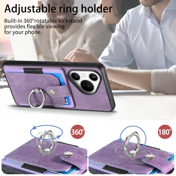 For Huawei Pura 70 Retro Skin-feel Ring Card Wallet Phone Case(Purple) - Huawei Cases by PMC Jewellery | Online Shopping South Africa | PMC Jewellery | Buy Now Pay Later Mobicred