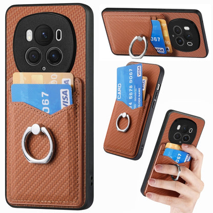 For Honor Magic6 Pro Carbon Fiber Card Wallet Ring Phone Case(Brown) - Honor Cases by PMC Jewellery | Online Shopping South Africa | PMC Jewellery | Buy Now Pay Later Mobicred