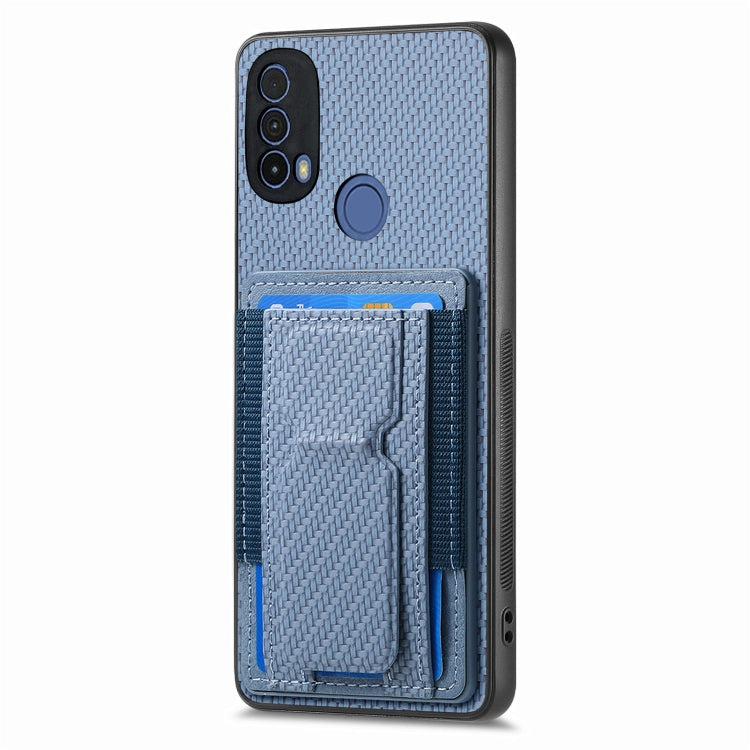 For Motorola Moto G 5G 2024 4G Carbon Fiber Fold Stand Elastic Card Bag Phone Case(Blue) - Motorola Cases by PMC Jewellery | Online Shopping South Africa | PMC Jewellery | Buy Now Pay Later Mobicred