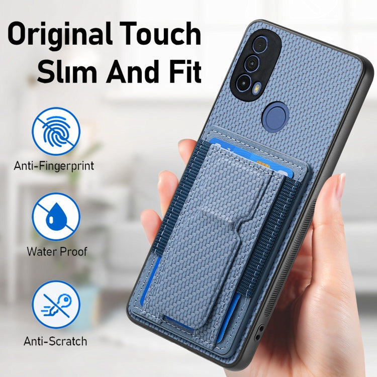 For Motorola Moto G 5G 2024 4G Carbon Fiber Fold Stand Elastic Card Bag Phone Case(Blue) - Motorola Cases by PMC Jewellery | Online Shopping South Africa | PMC Jewellery | Buy Now Pay Later Mobicred