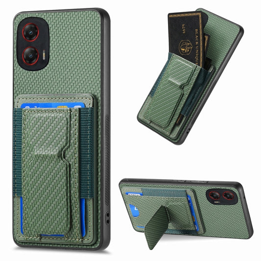 For Motorola Moto G Stylus 5G 2024 Carbon Fiber Fold Stand Elastic Card Bag Phone Case(Green) - Motorola Cases by PMC Jewellery | Online Shopping South Africa | PMC Jewellery | Buy Now Pay Later Mobicred