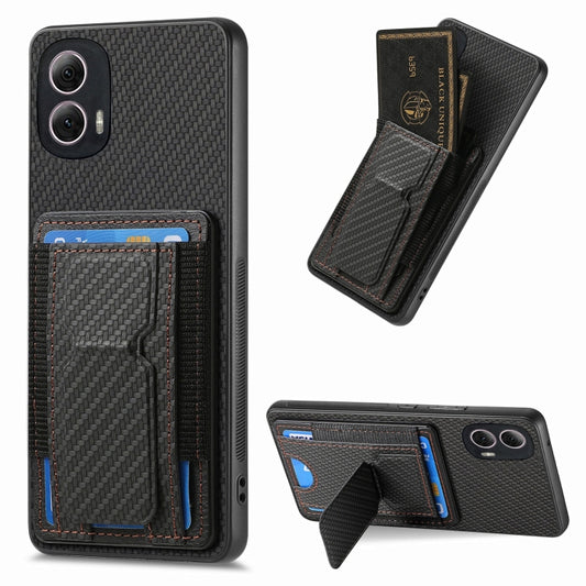 For Motorola Moto G Power 5G 2024 Carbon Fiber Fold Stand Elastic Card Bag Phone Case(Black) - Motorola Cases by PMC Jewellery | Online Shopping South Africa | PMC Jewellery | Buy Now Pay Later Mobicred