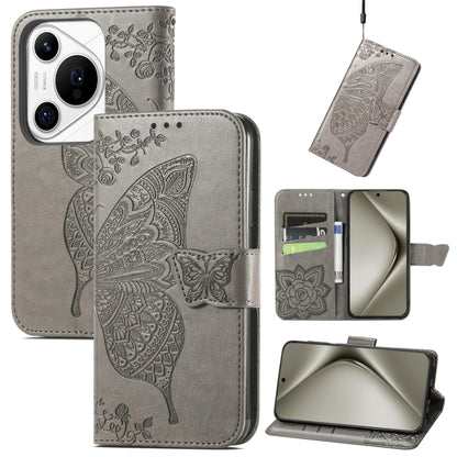 For Huawei Pura 70 Pro+ Butterfly Love Flower Embossed Leather Phone Case(Gray) - Huawei Cases by PMC Jewellery | Online Shopping South Africa | PMC Jewellery | Buy Now Pay Later Mobicred