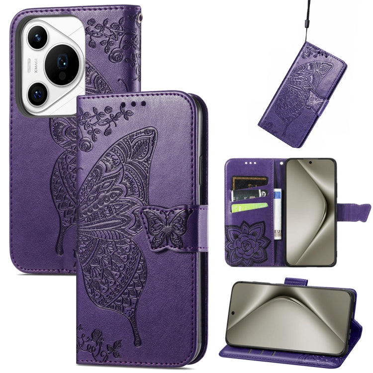 For Huawei Pura 70 Ultra Butterfly Love Flower Embossed Leather Phone Case(Purple) - Huawei Cases by PMC Jewellery | Online Shopping South Africa | PMC Jewellery | Buy Now Pay Later Mobicred