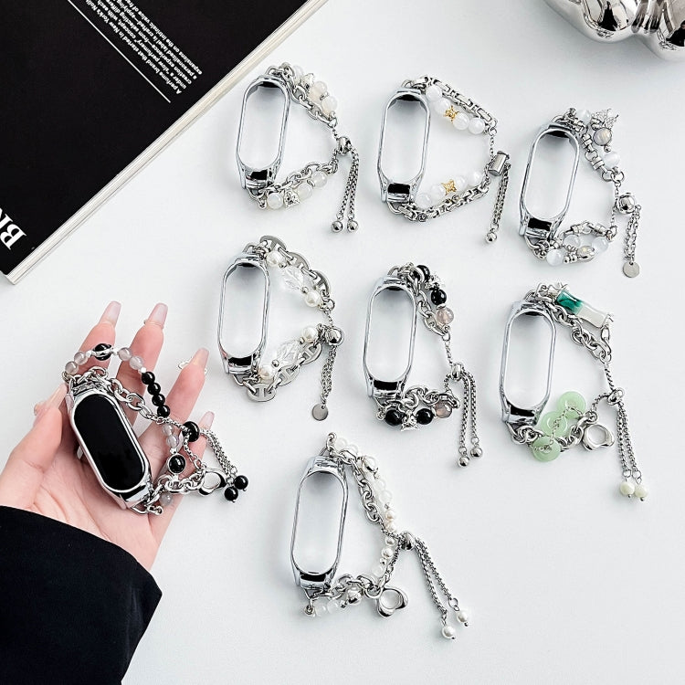 For Xiaomi Mi Band 3 / 4 Crystal Beaded Onyx Watch Band(Silver+Leopard Head) - free shipping - PMC TechLife - Order now!