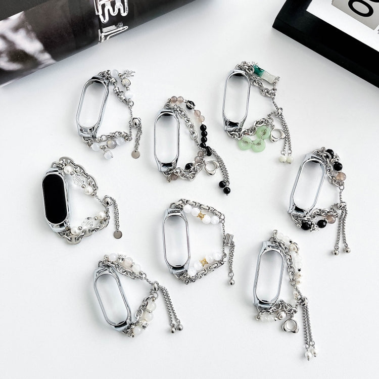 For Xiaomi Mi Band 7 Crystal Beaded Onyx Watch Band(Silver+White Pearl) - free shipping - PMC TechLife - Order now!