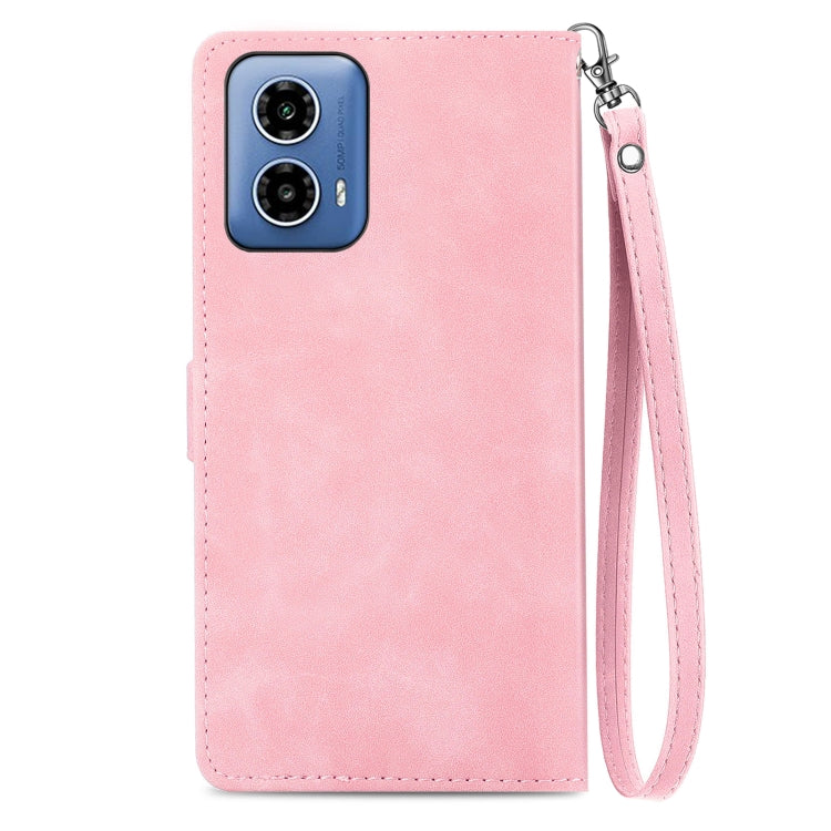 For Motorola Moto G Play 2024 Embossed Flower Zipper Leather Phone Case(Pink) - Motorola Cases by PMC Jewellery | Online Shopping South Africa | PMC Jewellery | Buy Now Pay Later Mobicred