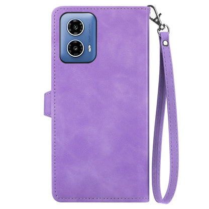 For Motorola Moto G Play 2024 Embossed Flower Zipper Leather Phone Case(Purple) - Motorola Cases by PMC Jewellery | Online Shopping South Africa | PMC Jewellery | Buy Now Pay Later Mobicred