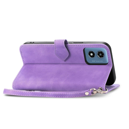 For Motorola Moto G Play 2024 Embossed Flower Zipper Leather Phone Case(Purple) - Motorola Cases by PMC Jewellery | Online Shopping South Africa | PMC Jewellery | Buy Now Pay Later Mobicred