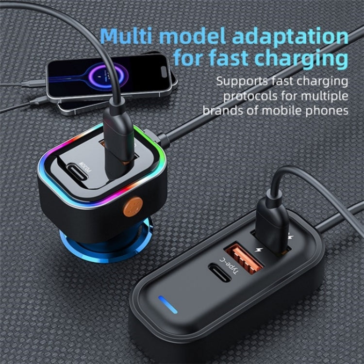 K5 3 USB Fast Charging Car Charger 66W Extension Cord Design 5 Ports Charging Adapter - Car Charger by PMC Jewellery | Online Shopping South Africa | PMC Jewellery | Buy Now Pay Later Mobicred