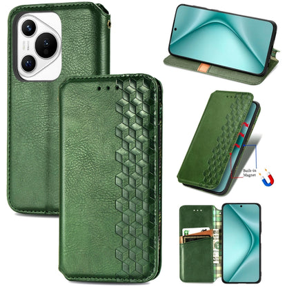 For Huawei Pura 70 Pro Cubic Grid Pressed Magnetic Leather Phone Case(Green) - Huawei Cases by PMC Jewellery | Online Shopping South Africa | PMC Jewellery | Buy Now Pay Later Mobicred