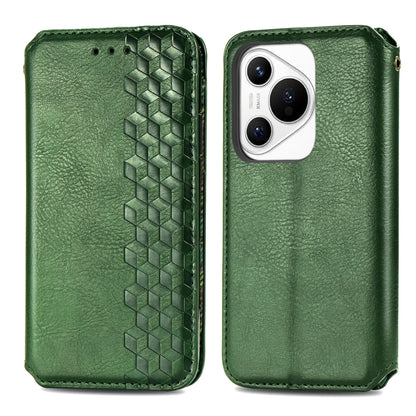 For Huawei Pura 70 Pro Cubic Grid Pressed Magnetic Leather Phone Case(Green) - Huawei Cases by PMC Jewellery | Online Shopping South Africa | PMC Jewellery | Buy Now Pay Later Mobicred